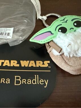 Vera Bradley Baby Yoda Plush Keychain Case in Brown and Green